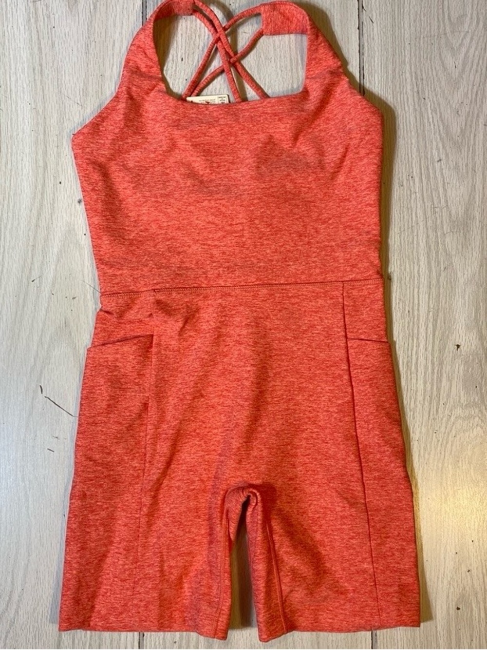 NWT CALIA LustraLux 5" Bodysuit Romper Activewear Aquatic Coral Heather XS